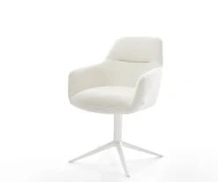 DrehstuhlPejo-Flex Bouclé Soft Beige Fußkreuz Weiß 360° drehbar Wippfunktion Taschenfederkern Sofort versandfertig