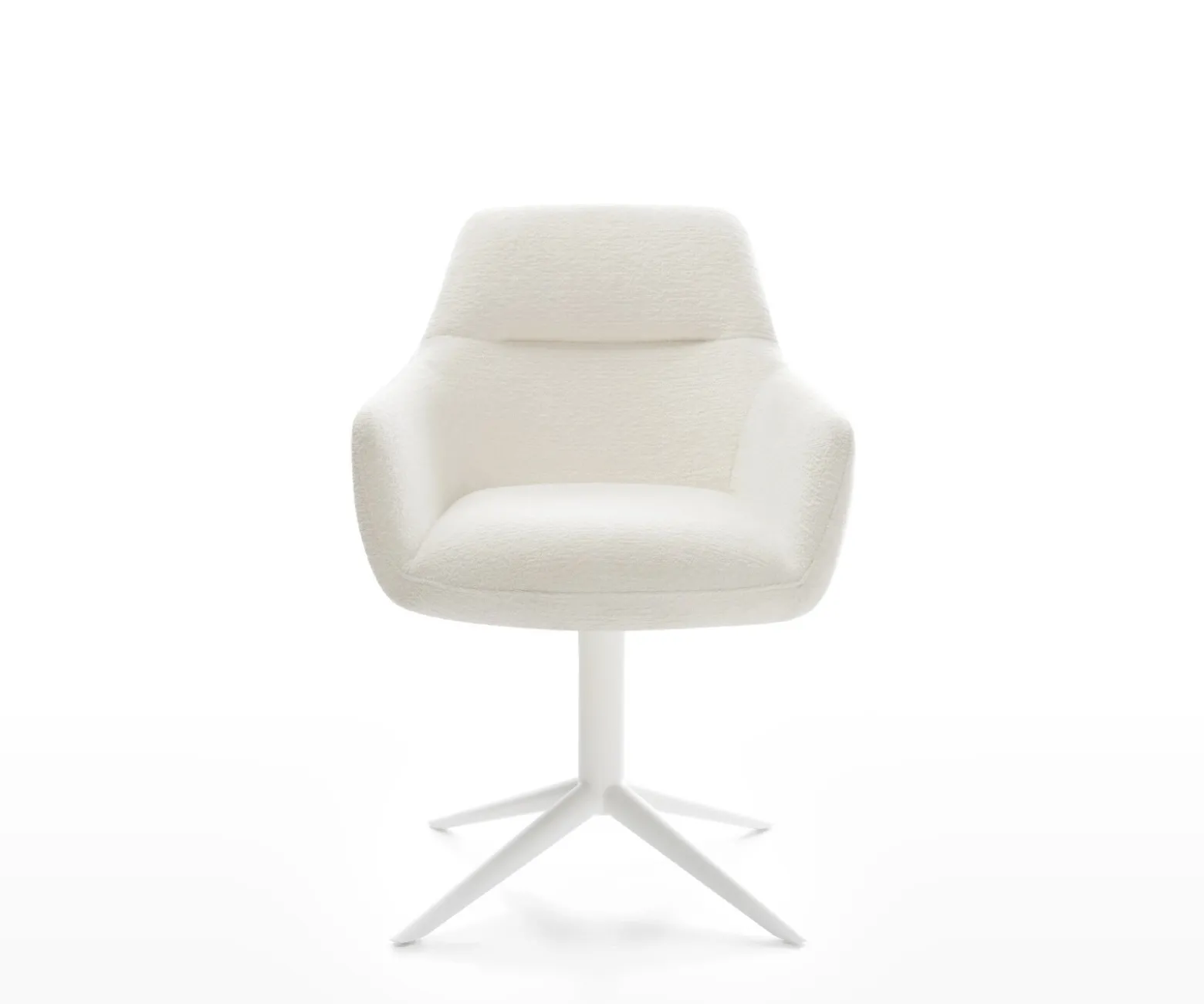 DrehstuhlPejo-Flex Bouclé Soft Beige Fußkreuz Weiß 360° drehbar Wippfunktion Taschenfederkern Sofort versandfertig