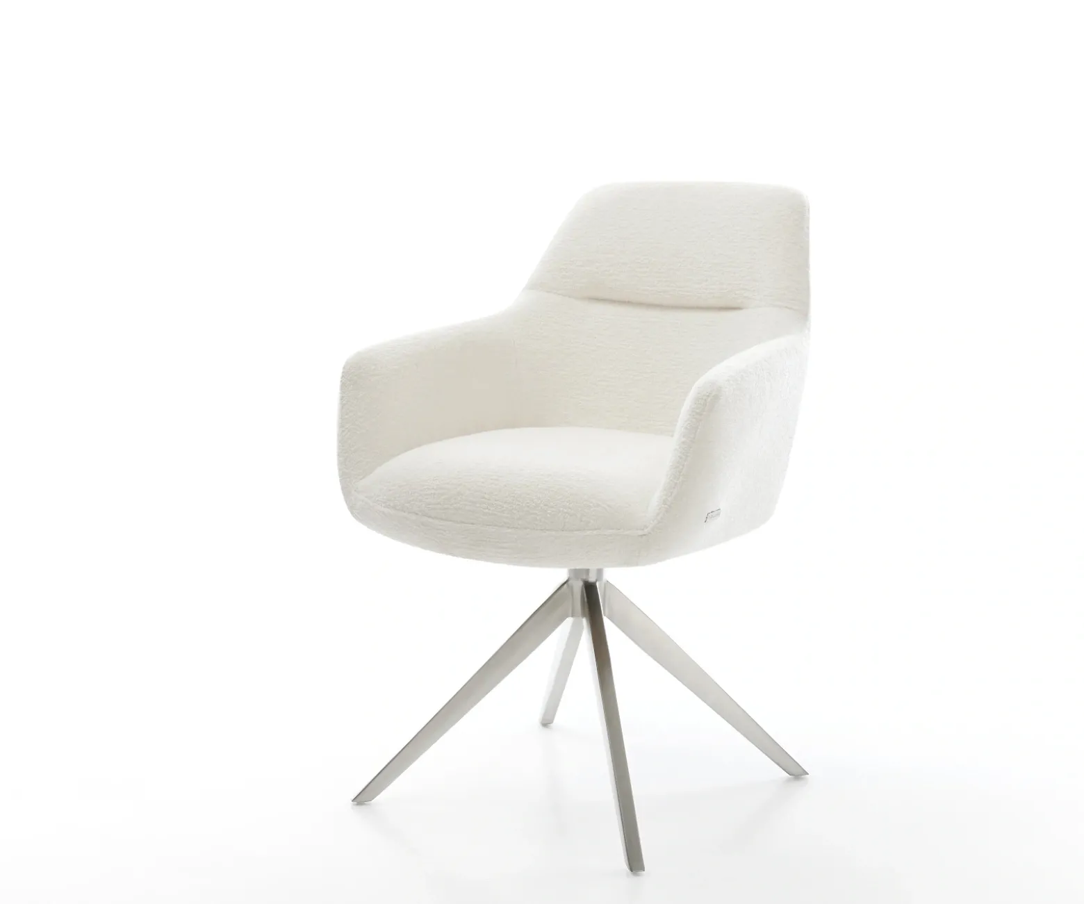 DrehstuhlPejo-Flex Bouclé Soft Beige Kreuzgestell breit Edelstahl 360° drehbar Wippfunktion Taschenfederkern Sofort versandfertig