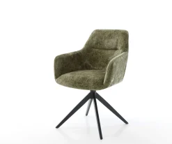DrehstuhlPejo-Flex Chenille Olive Kreuzgestell breit Schwarz 360° drehbar Wippfunktion Taschenfederkern Sofort versandfertig