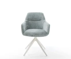 DrehstuhlPejo-Flex Chenille Pastellblau Kreuzgestell breit Weiß 360° drehbar Wippfunktion Taschenfederkern Sofort versandfertig