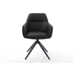 DrehstuhlPejo-Flex Echt-Leder Schwarz Kreuzgestell breit Schwarz 360° drehbar Wippfunktion Taschenfederkern Sofort versandfertig