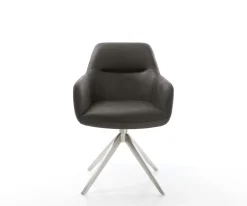 DrehstuhlPejo-Flex Mikrofaser Anthrazit Vintage Kreuzgestell breit Edelstahl 360° drehbar Wippfunktion Taschenfederkern Sofort versandfertig
