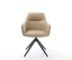 DrehstuhlPejo-Flex Mikrofaser Beige Vintage Kreuzgestell breit Schwarz 360° drehbar Wippfunktion Taschenfederkern Sofort versandfertig