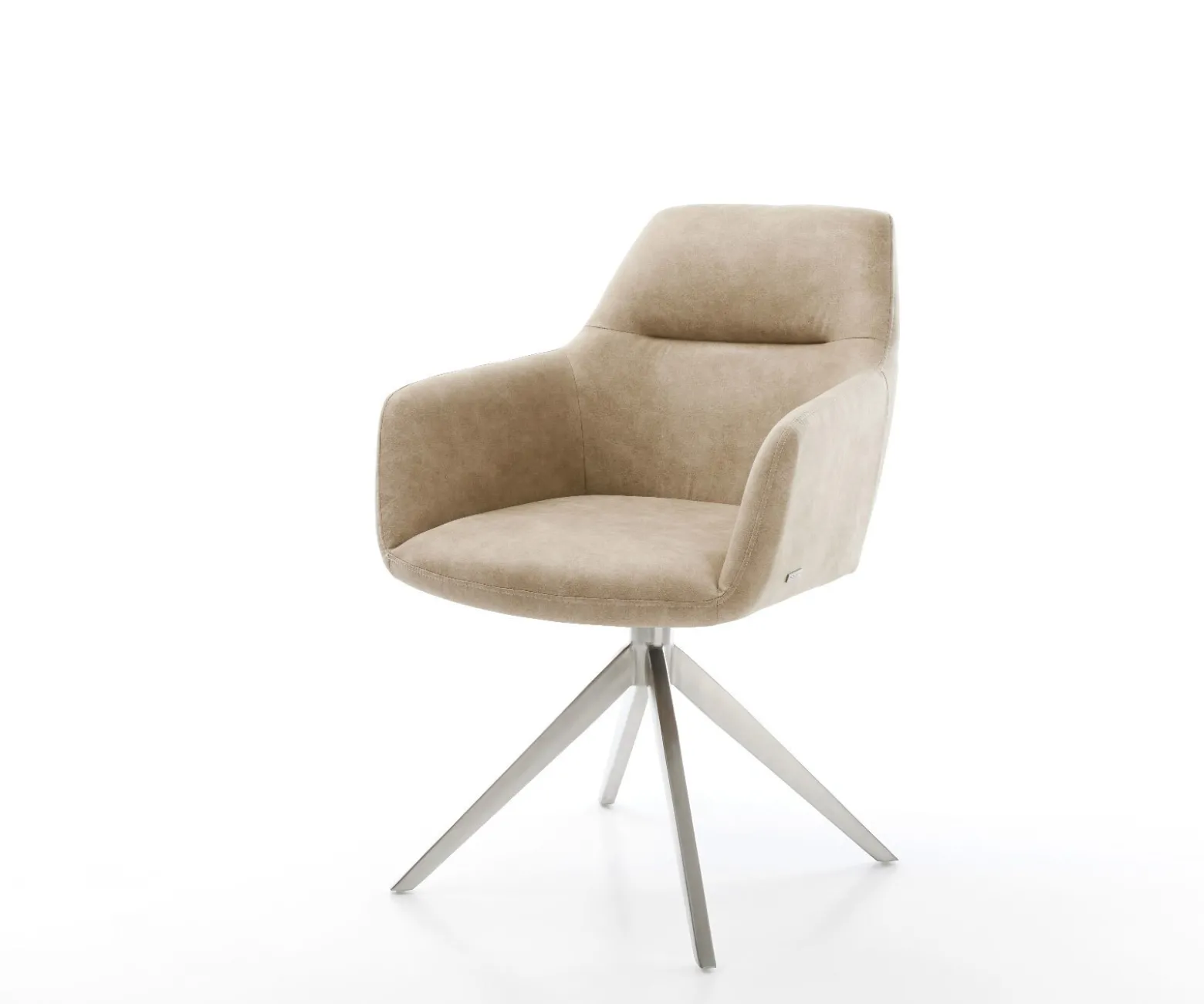 DrehstuhlPejo-Flex Mikrofaser Beige Vintage Kreuzgestell breit Edelstahl 360° drehbar Wippfunktion Taschenfederkern Sofort versandfertig