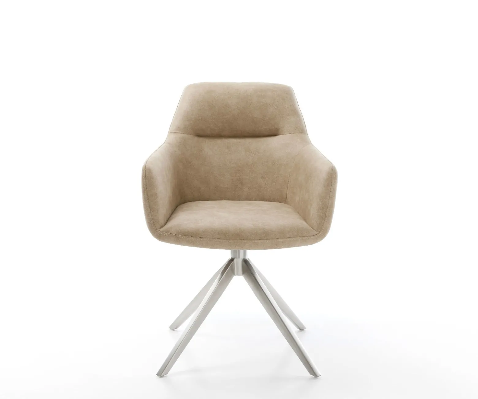 DrehstuhlPejo-Flex Mikrofaser Beige Vintage Kreuzgestell breit Edelstahl 360° drehbar Wippfunktion Taschenfederkern Sofort versandfertig