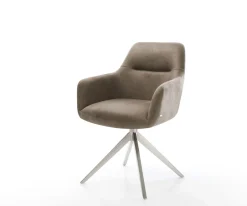 DrehstuhlPejo-Flex Mikrofaser Taupe Vintage Kreuzgestell breit Edelstahl 360° drehbar Wippfunktion Taschenfederkern Sofort versandfertig