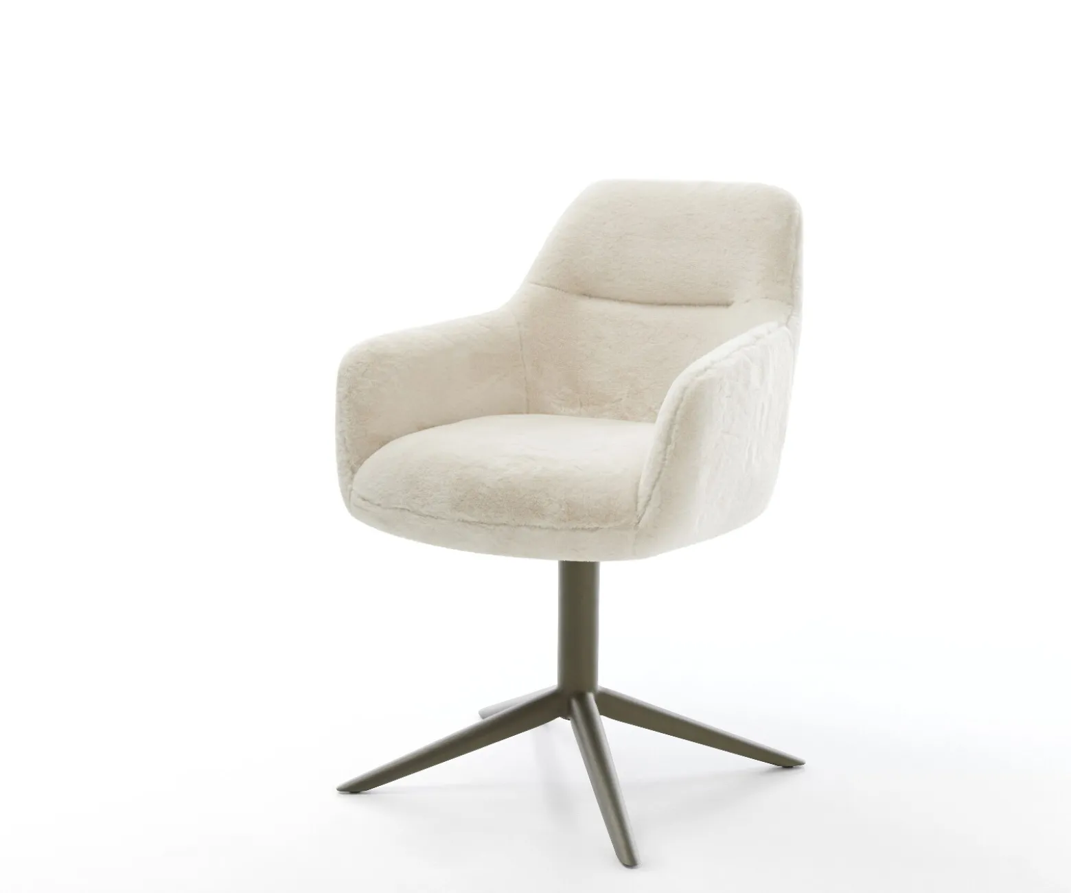 DrehstuhlPejo-Flex Plüsch Creme-Weiß Fußkreuz Effektfinish Titan 360° drehbar Wippfunktion Taschenfederkern Sofort versandfertig
