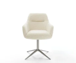 DrehstuhlPejo-Flex Teddystoff Beige Fußkreuz Edelstahl 360° drehbar Wippfunktion Taschenfederkern Sofort versandfertig