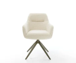 DrehstuhlPejo-Flex Teddystoff Beige Kreuzgestell breit Effektfinish Titan 360° drehbar Wippfunktion Taschenfederkern Sofort versandfertig