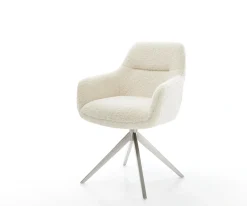DrehstuhlPejo-Flex Teddystoff Beige Kreuzgestell breit Edelstahl 360° drehbar Wippfunktion Taschenfederkern Sofort versandfertig