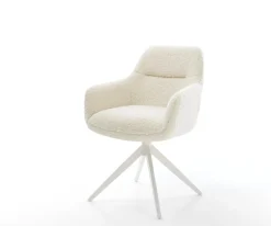 DrehstuhlPejo-Flex Teddystoff Beige Kreuzgestell breit Weiß 360° drehbar Wippfunktion Taschenfederkern Sofort versandfertig