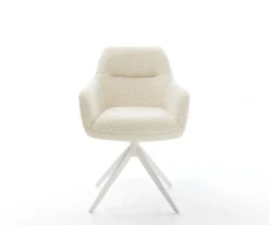 DrehstuhlPejo-Flex Teddystoff Beige Kreuzgestell breit Weiß 360° drehbar Wippfunktion Taschenfederkern Sofort versandfertig