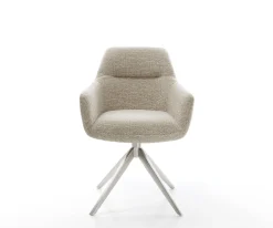 DrehstuhlPejo-Flex Webstoff Soft Beige Kreuzgestell breit Edelstahl 360° drehbar Wippfunktion Taschenfederkern Sofort versandfertig
