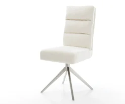 DrehstuhlPela-Flex Bouclé Soft Beige Kreuzgestell breit Edelstahl 360° drehbar Wippfunktion Taschenfederkern Sofort versandfertig