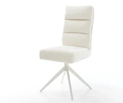 DrehstuhlPela-Flex Bouclé Soft Beige Kreuzgestell breit Weiß 360° drehbar Wippfunktion Taschenfederkern Sofort versandfertig