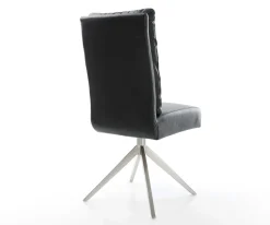 DrehstuhlPela-Flex Echt-Leder Schwarz Kreuzgestell breit Edelstahl 360° drehbar Wippfunktion Taschenfederkern Sofort versandfertig