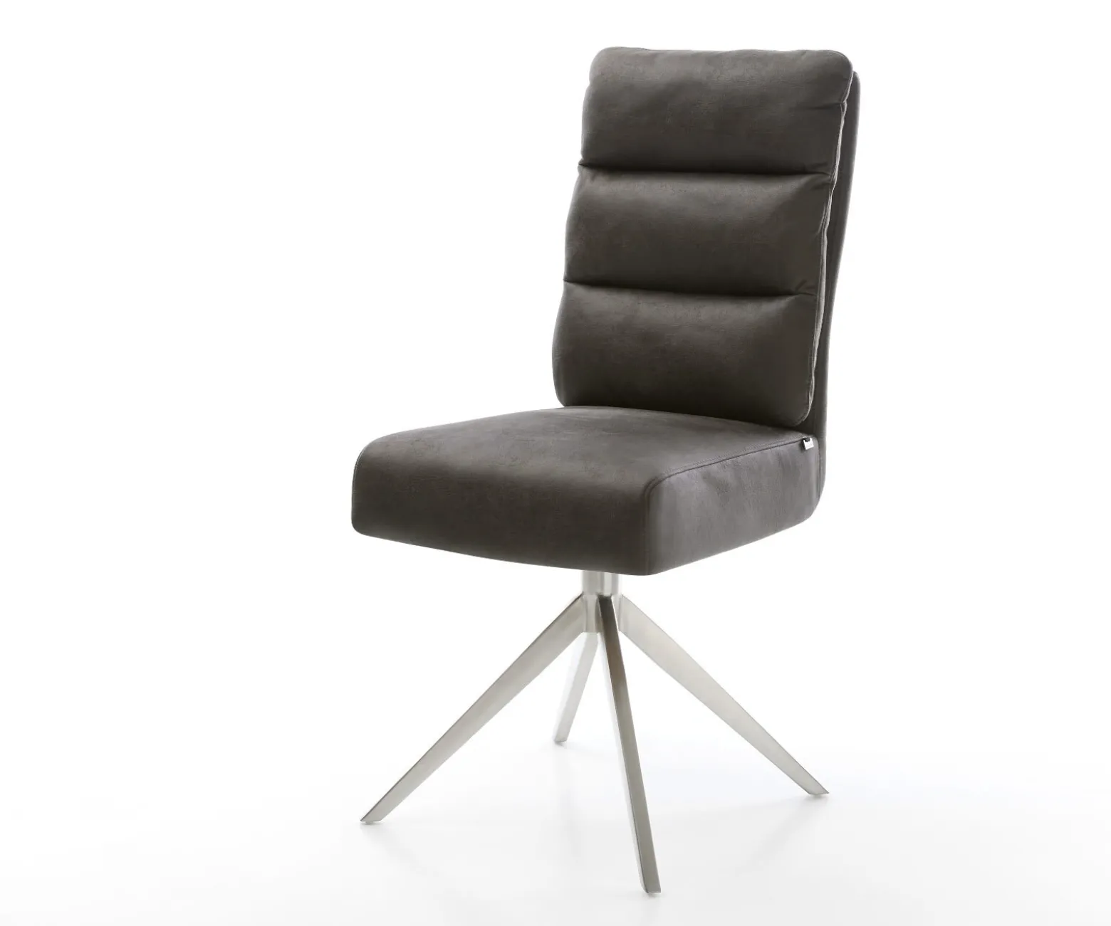 DrehstuhlPela-Flex Mikrofaser Anthrazit Vintage Kreuzgestell breit Edelstahl 360° drehbar Wippfunktion Taschenfederkern Sofort versandfertig