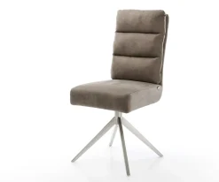 DrehstuhlPela-Flex Mikrofaser Taupe Vintage Kreuzgestell breit Edelstahl 360° drehbar Wippfunktion Taschenfederkern Sofort versandfertig
