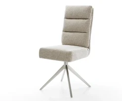 DrehstuhlPela-Flex Webstoff Soft Beige Kreuzgestell breit Edelstahl 360° drehbar Wippfunktion Taschenfederkern Sofort versandfertig