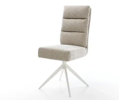 DrehstuhlPela-Flex Webstoff Soft Beige Kreuzgestell breit Weiß 360° drehbar Wippfunktion Taschenfederkern Sofort versandfertig