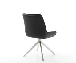 DrehstuhlTaimi-Flex Echt-Leder Schwarz Kreuzgestell breit Edelstahl 360° drehbar Wippfunktion Sofort versandfertig