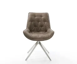DrehstuhlTaimi-Flex Mikrofaser Taupe Vintage Kreuzgestell breit Edelstahl 360° drehbar Wippfunktion Sofort versandfertig