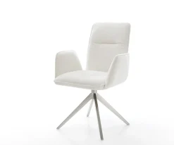DrehstuhlVinja-Flex Bouclé Soft Beige Kreuzgestell breit Edelstahl 360° drehbar Wippfunktion Sofort versandfertig
