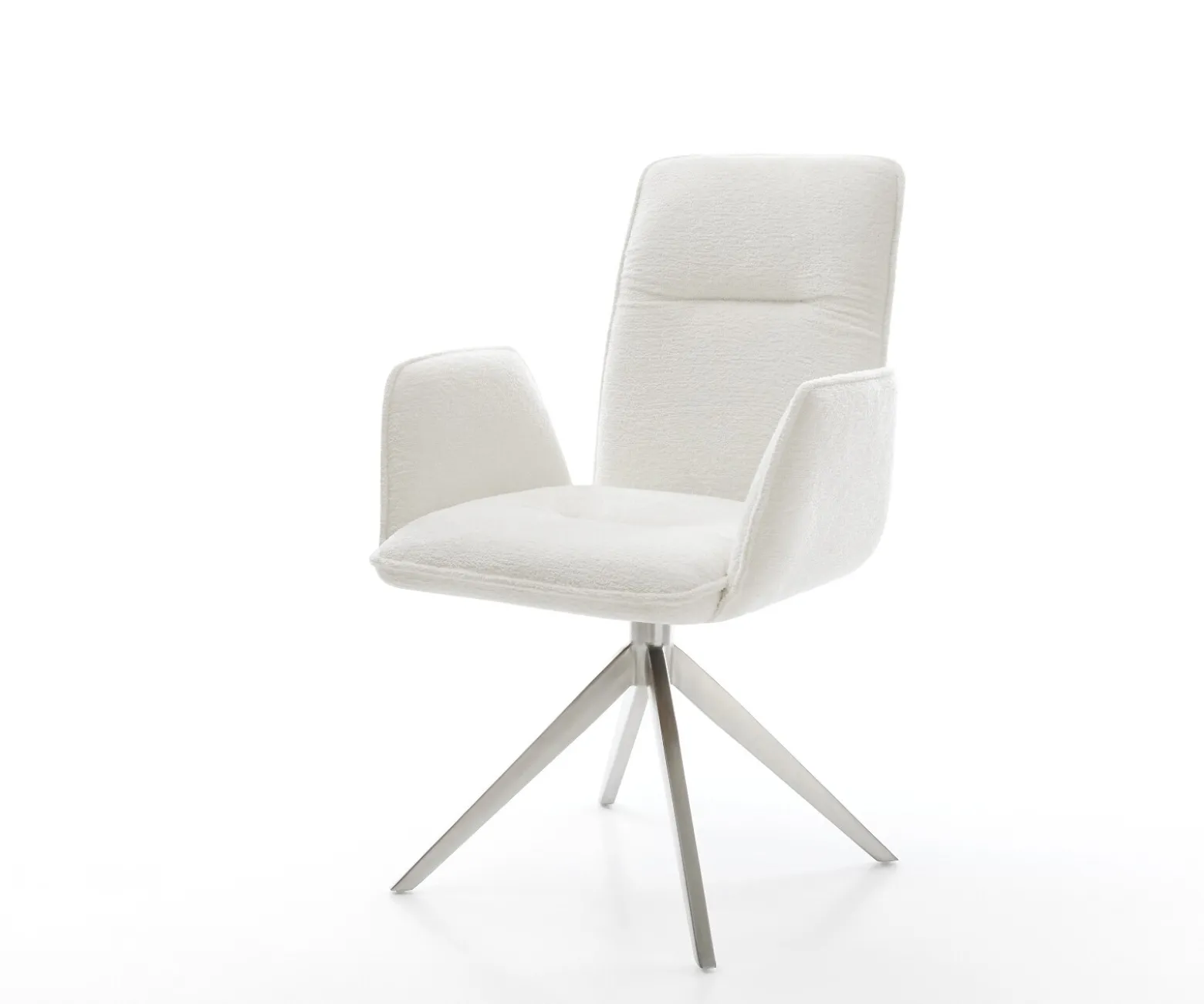 DrehstuhlVinja-Flex Bouclé Soft Beige Kreuzgestell breit Edelstahl 360° drehbar Wippfunktion Sofort versandfertig