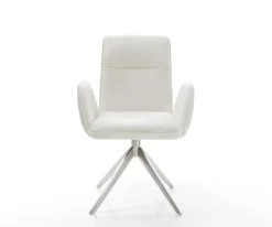 DrehstuhlVinja-Flex Bouclé Soft Beige Kreuzgestell breit Edelstahl 360° drehbar Wippfunktion Sofort versandfertig