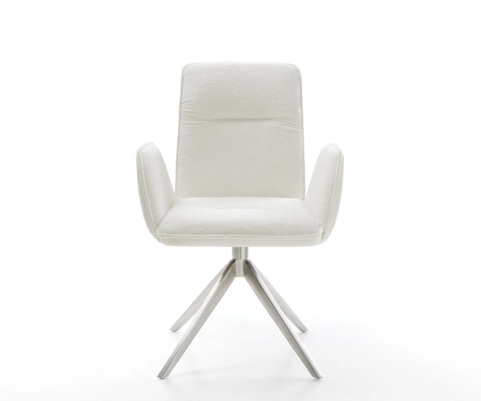 DrehstuhlVinja-Flex Bouclé Soft Beige Kreuzgestell breit Edelstahl 360° drehbar Wippfunktion Sofort versandfertig