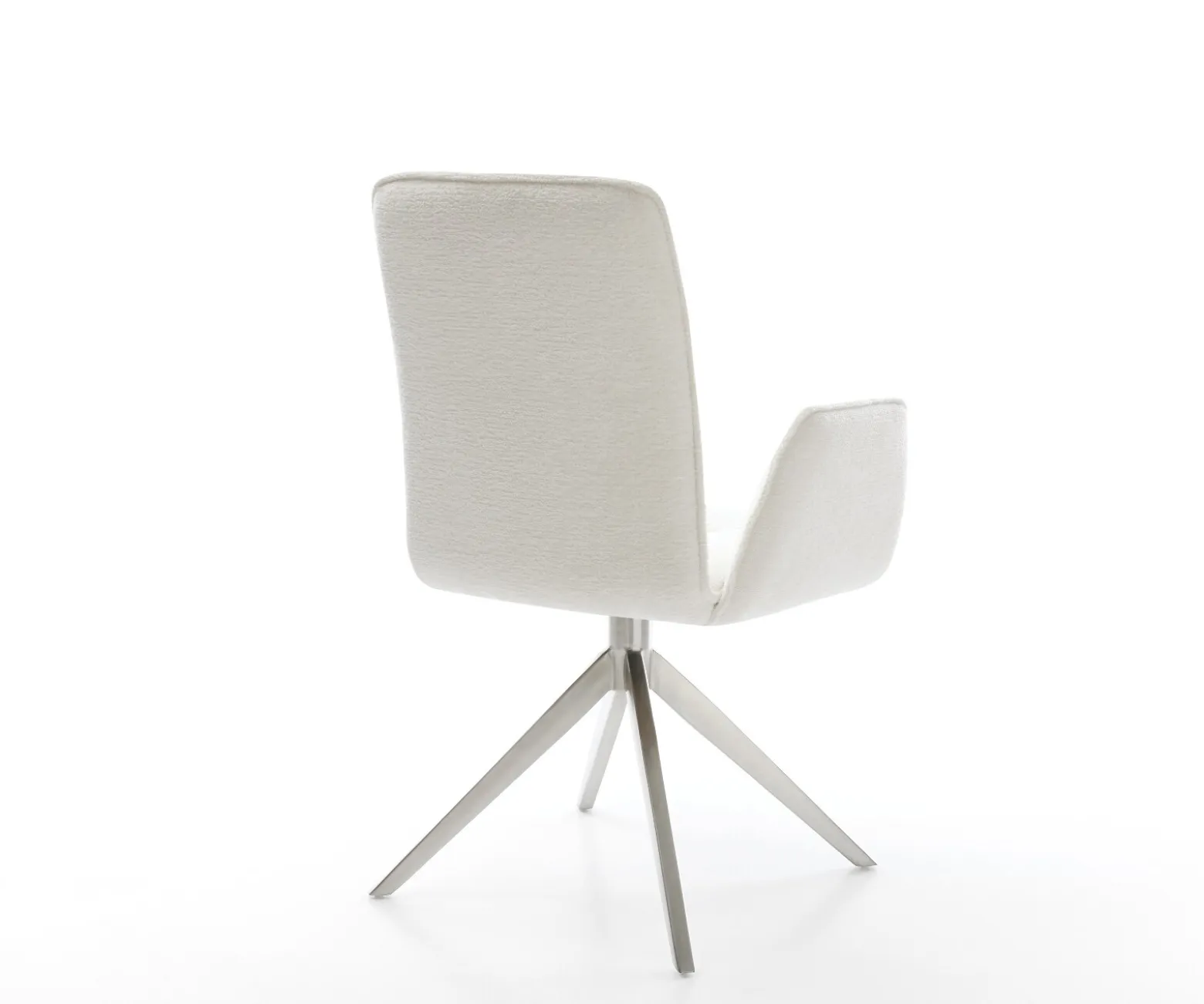 DrehstuhlVinja-Flex Bouclé Soft Beige Kreuzgestell breit Edelstahl 360° drehbar Wippfunktion Sofort versandfertig