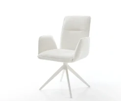 DrehstuhlVinja-Flex Bouclé Soft Beige Kreuzgestell breit Weiß 360° drehbar Wippfunktion Sofort versandfertig