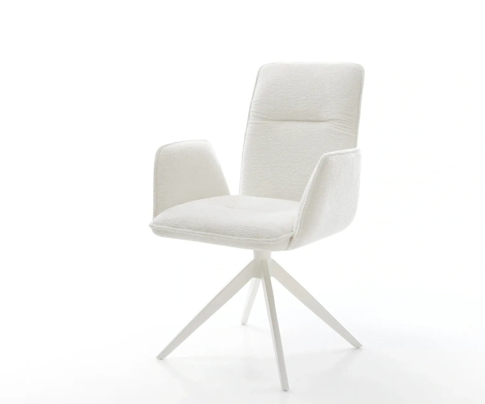 DrehstuhlVinja-Flex Bouclé Soft Beige Kreuzgestell breit Weiß 360° drehbar Wippfunktion Sofort versandfertig