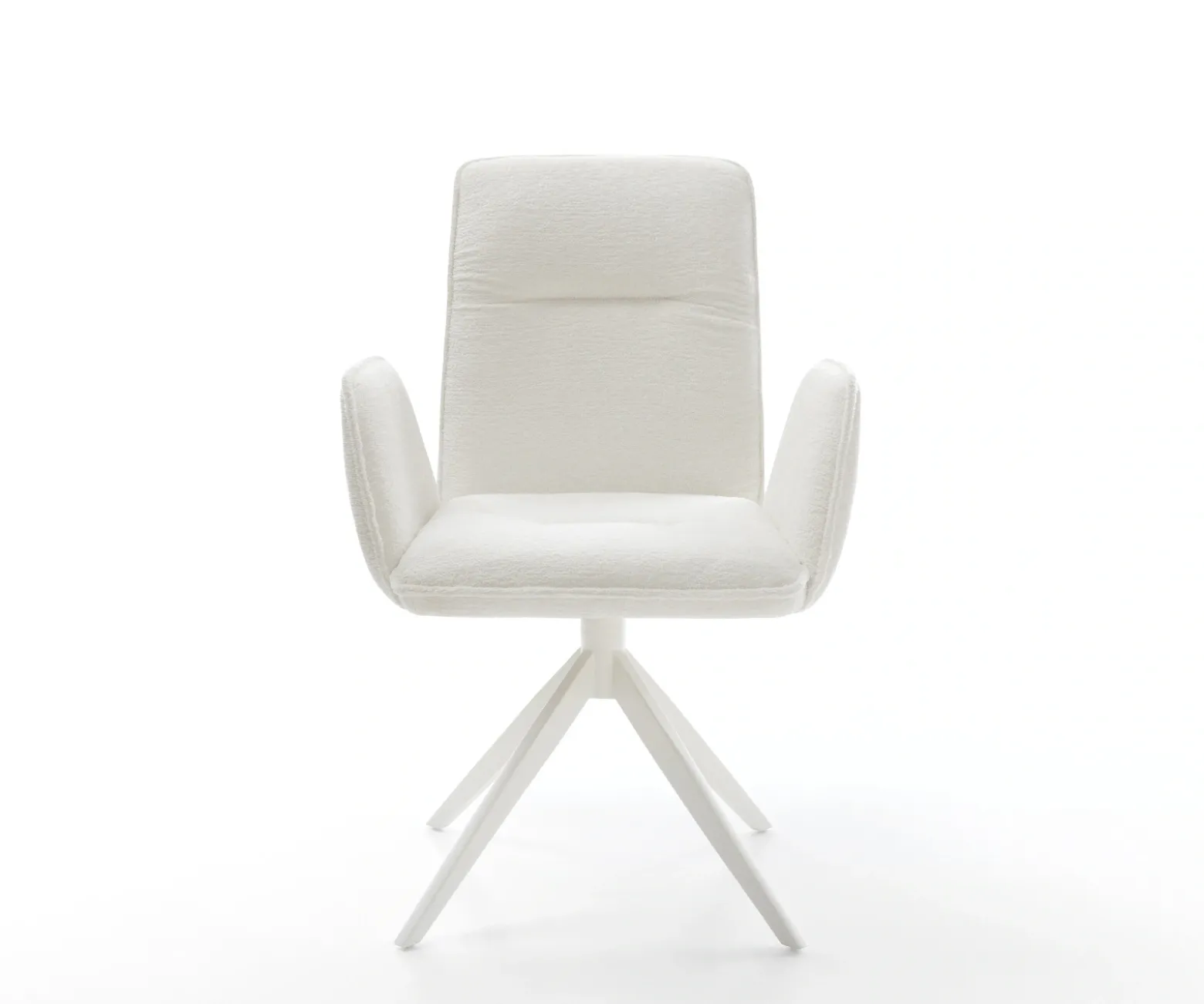 DrehstuhlVinja-Flex Bouclé Soft Beige Kreuzgestell breit Weiß 360° drehbar Wippfunktion Sofort versandfertig