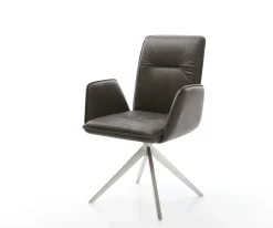 DrehstuhlVinja-Flex Mikrofaser Anthrazit Vintage Kreuzgestell breit Edelstahl 360° drehbar Wippfunktion Sofort versandfertig