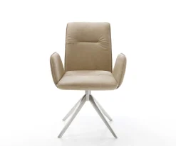 DrehstuhlVinja-Flex Mikrofaser Beige Vintage Kreuzgestell breit Edelstahl 360° drehbar Wippfunktion Sofort versandfertig