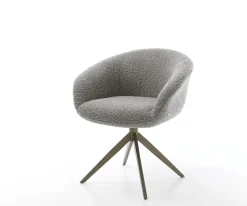 DrehstuhlVinka-Flex mit Armlehnen Bouclé Silbergrau Kreuzgestell breit Effektfinish Titan 360° drehbar Taschenfederkern Sofort versandfertig