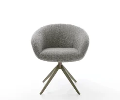 DrehstuhlVinka-Flex mit Armlehnen Bouclé Silbergrau Kreuzgestell breit Effektfinish Titan 360° drehbar Taschenfederkern Sofort versandfertig