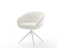 DrehstuhlVinka-Flex mit Armlehnen Bouclé Soft Beige Kreuzgestell breit Weiß 360° drehbar Wippfunktion Taschenfederkern Sofort versandfertig