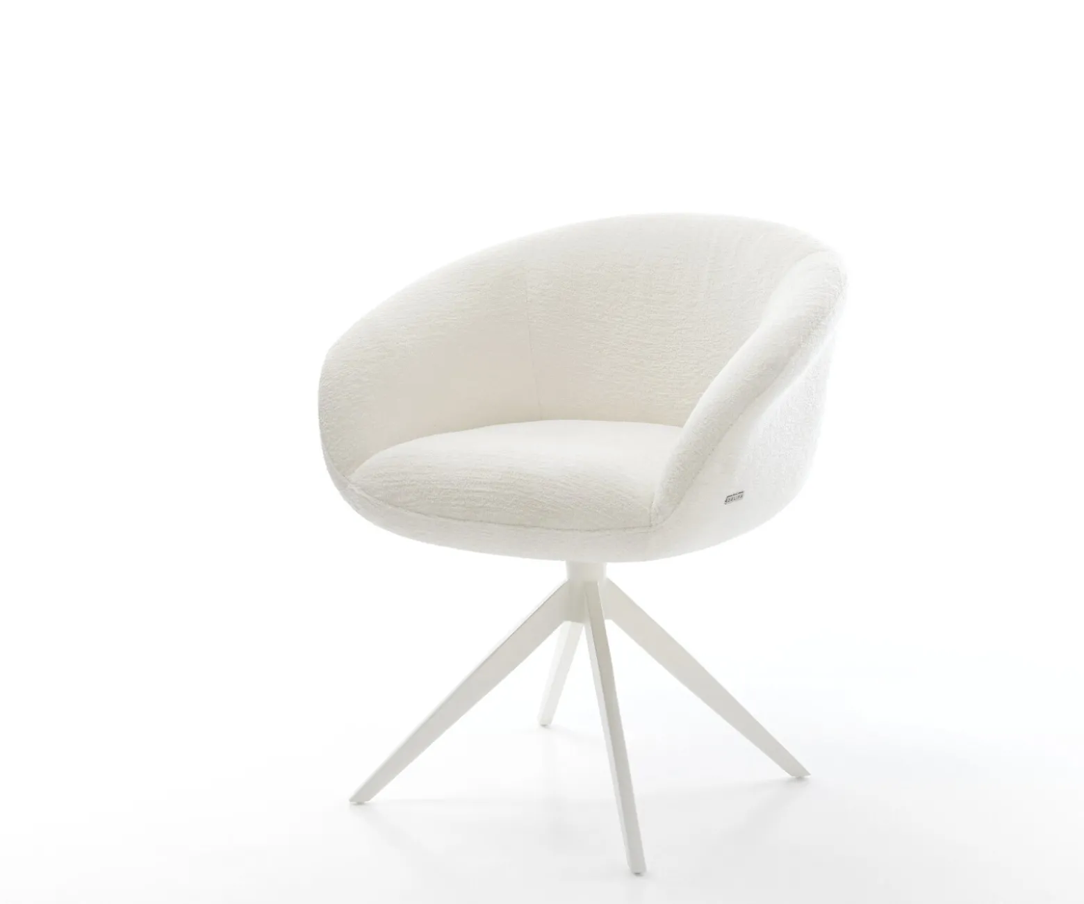 DrehstuhlVinka-Flex mit Armlehnen Bouclé Soft Beige Kreuzgestell breit Weiß 360° drehbar Wippfunktion Taschenfederkern Sofort versandfertig