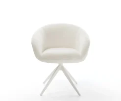 DrehstuhlVinka-Flex mit Armlehnen Bouclé Soft Beige Kreuzgestell breit Weiß 360° drehbar Wippfunktion Taschenfederkern Sofort versandfertig