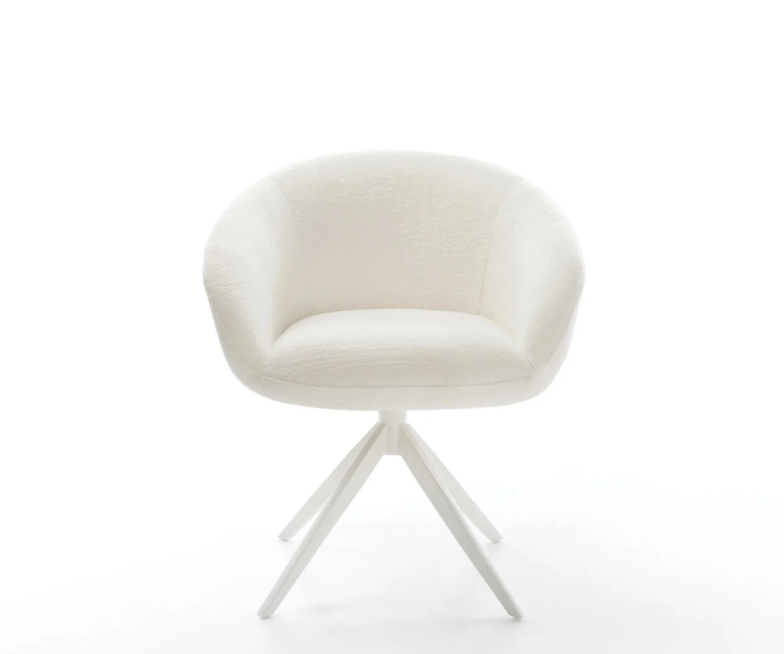 DrehstuhlVinka-Flex mit Armlehnen Bouclé Soft Beige Kreuzgestell breit Weiß 360° drehbar Wippfunktion Taschenfederkern Sofort versandfertig