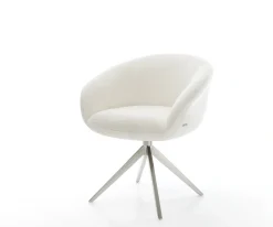 DrehstuhlVinka-Flex mit Armlehnen Bouclé Soft Beige Kreuzgestell breit Edelstahl 360° drehbar Wippfunktion Taschenfederkern Sofort versandfertig