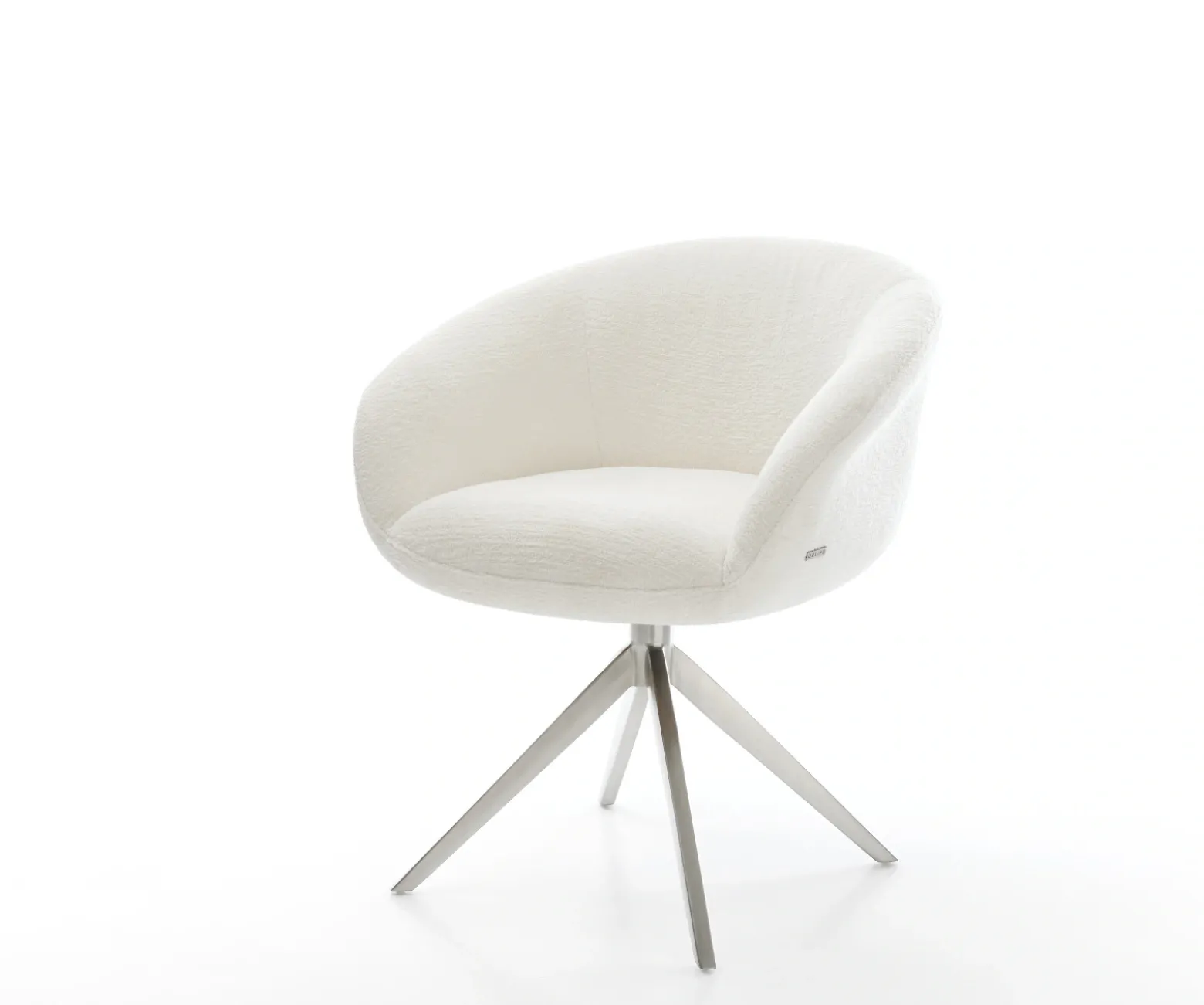 DrehstuhlVinka-Flex mit Armlehnen Bouclé Soft Beige Kreuzgestell breit Edelstahl 360° drehbar Wippfunktion Taschenfederkern Sofort versandfertig