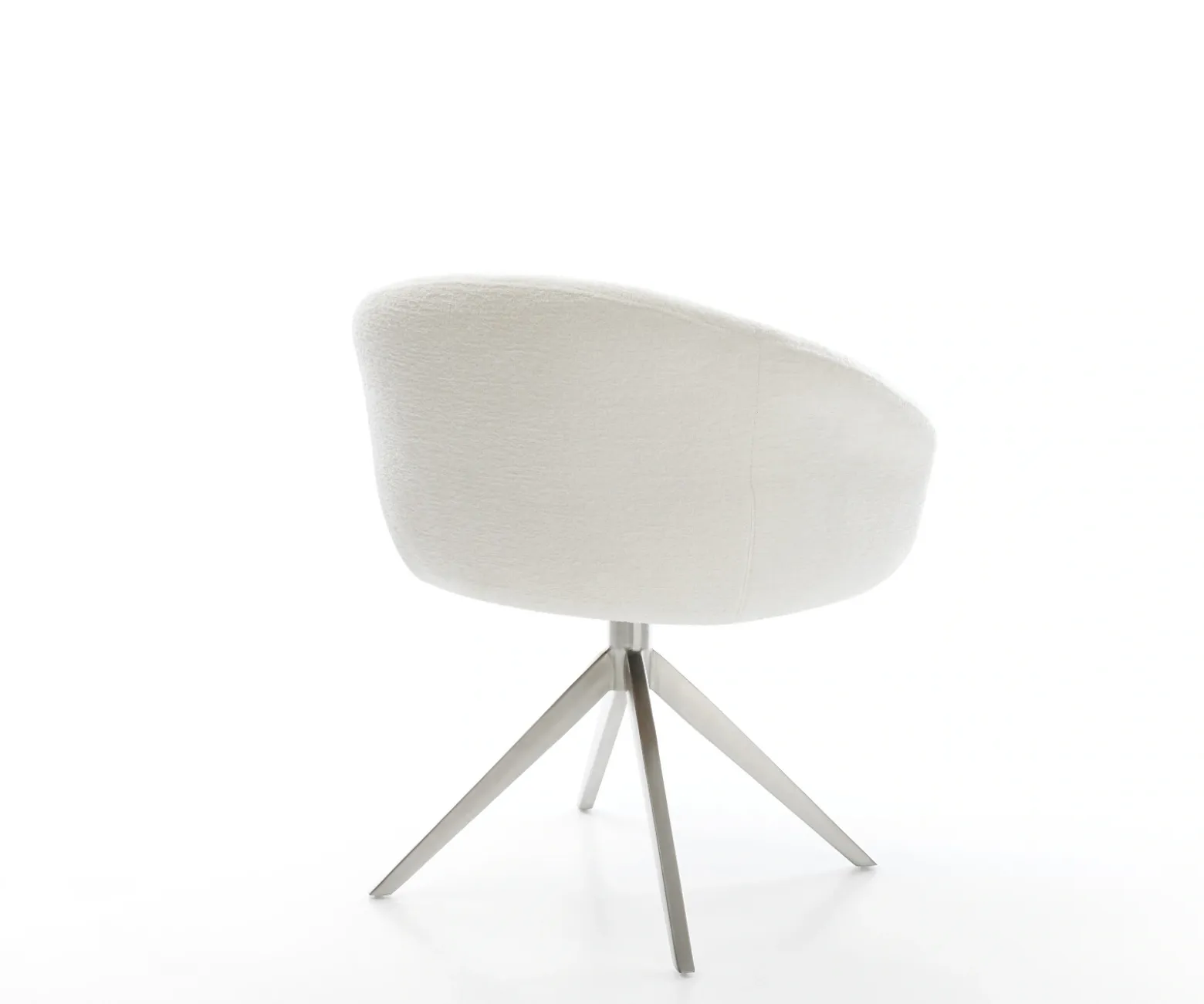 DrehstuhlVinka-Flex mit Armlehnen Bouclé Soft Beige Kreuzgestell breit Edelstahl 360° drehbar Wippfunktion Taschenfederkern Sofort versandfertig