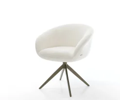 DrehstuhlVinka-Flex mit Armlehnen Bouclé Soft Beige Kreuzgestell breit Effektfinish Titan 360° drehbar Wippfunktion Taschenfederkern Sofort versandfertig