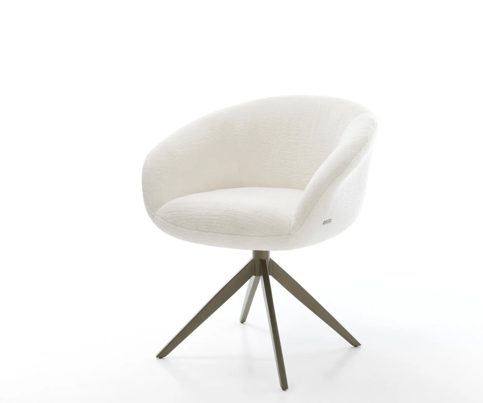 DrehstuhlVinka-Flex mit Armlehnen Bouclé Soft Beige Kreuzgestell breit Effektfinish Titan 360° drehbar Wippfunktion Taschenfederkern Sofort versandfertig