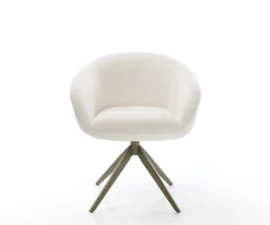 DrehstuhlVinka-Flex mit Armlehnen Bouclé Soft Beige Kreuzgestell breit Effektfinish Titan 360° drehbar Wippfunktion Taschenfederkern Sofort versandfertig