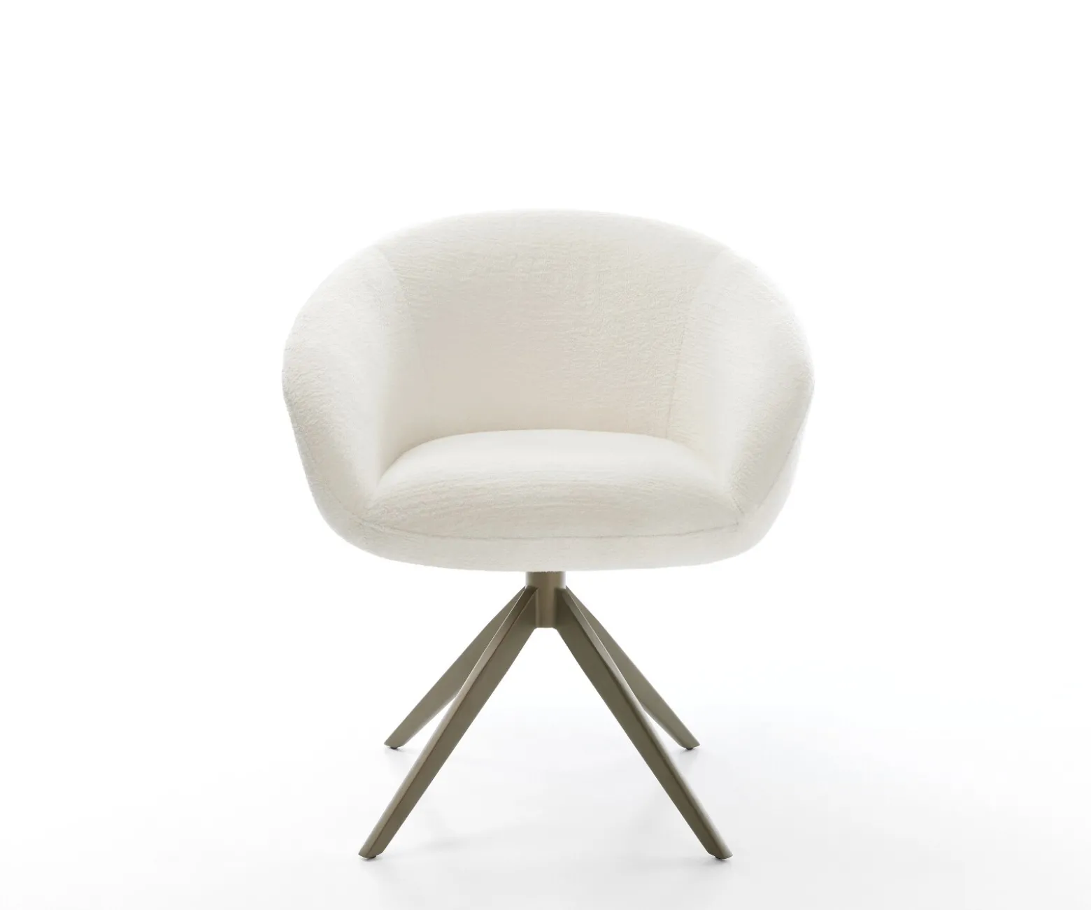 DrehstuhlVinka-Flex mit Armlehnen Bouclé Soft Beige Kreuzgestell breit Effektfinish Titan 360° drehbar Wippfunktion Taschenfederkern Sofort versandfertig